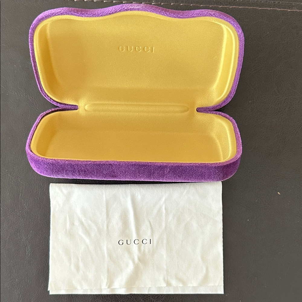 Gucci Sunglasses Case in Purple and Yellow with Lens Cloth